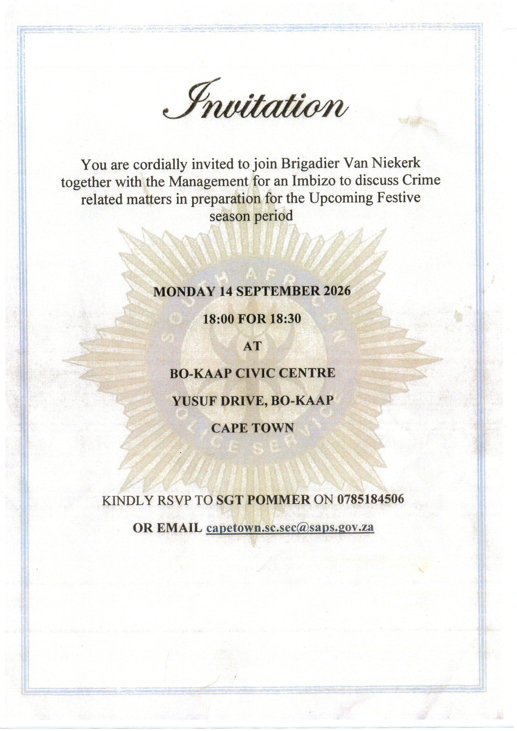 SAPS Imbizo on 14 September 2026 SAPS Imbizo on 14 September 2026